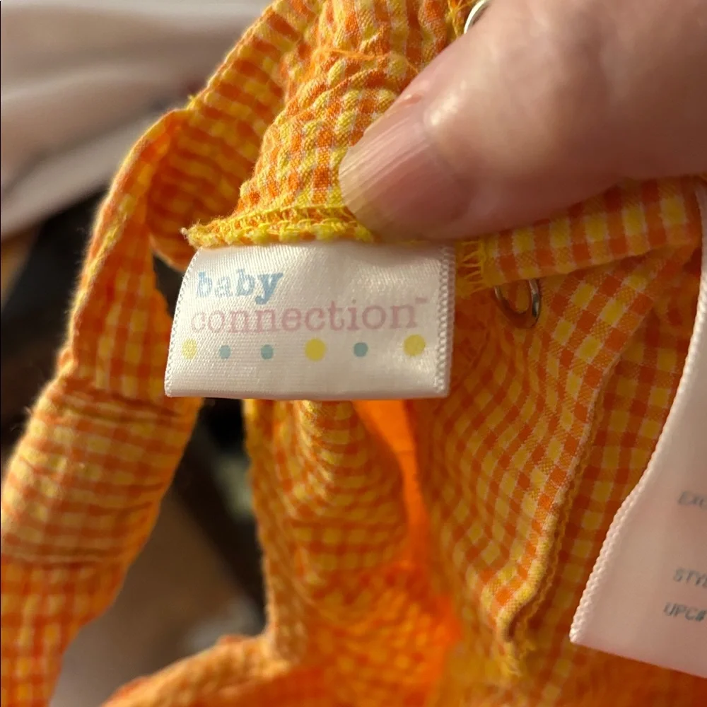 Baby connection Orange Gingham seersucker Baby Romper 6-9 months